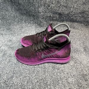 Nike Free RN Flyknit Black Purple Shoes No Insoles Size 4 Women’s